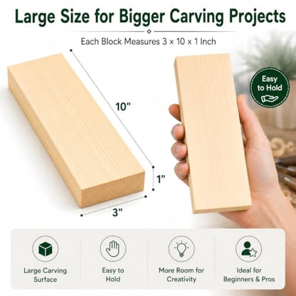 4 Pcs Unfinished Wood Blocks, 3x10x1 Inch Wooden Block, Wood Carving Blocks for Crafting Home Crafts DIY Supplies Carving Crafting - size: 3x10x1 Inch