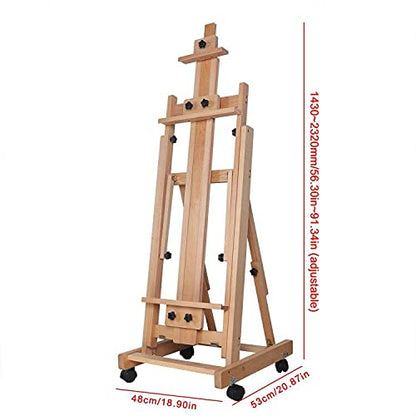 Vertical and Horizontal Folding Sketch Easel,Large Adjustable H Frame Multi Purpose Studio Artist Wooden Easel,Beech Wood Painting Holder Display Stand,56.30-91.34Inch Adjustable Height