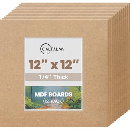 CALPALMY 12-Pack MDF Board 1/4 Inch Thick 12" x 12" Unfinished Wood Panels, 6mm Thick Medium Density Fiberboard Wood Boards for Crafts, Painting, Carpentry, Engraving, Interior Design, and More - size: 12 x 12 x 1/4" (12 Pack)