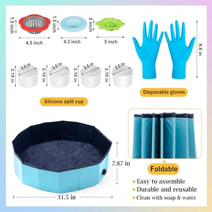 Fuyoooo 1 Set Paint Pouring Supplies 1 Acrylic Paint Pouring Splash Guard 12 Canva Stands 4 Split Cups 3 Painting Strainer 4 Measuring Cups 7 Cleaning Scraper 5 Pairs of Gloves 5 Brush 1 Dust Balloon