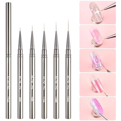 KADS Fine Liner Nail Brush Metal Handle Nail Painting Design Brush Drawing Pen 6mm 9mm 12mm 15mm 18mm (Set of 5Pcs) - color: Set of 5Pcs (All Sizes)