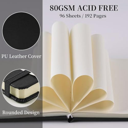 Square 5x5 inches 80gsm 96sheets/192 Pages Notebooks Blank Sketchbooks Travel Journal Pocket Hardcover Paint Writing Diary Memo Planner PU Leather Cover. Black - color: PU Cover-5x5in-Black