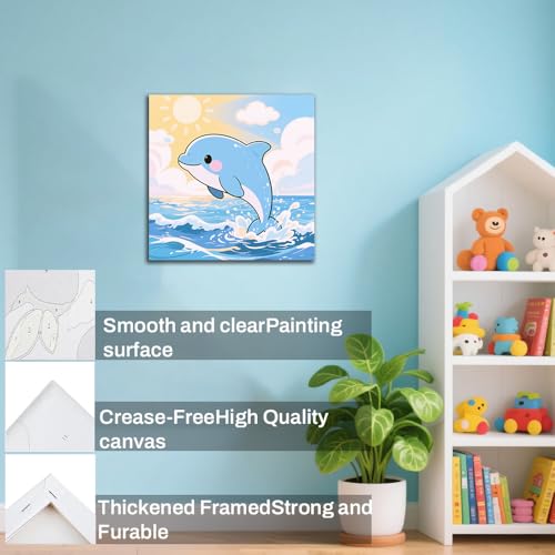 WEMEON Dolphin Paint by Numbers Kit for Kids with Frame and Easel, Easy Paint by Numbers Kits for Kids Ages 4-6, Small Painting by Number for Birthday Gift, Painting Party(10X10inch) - color: DMBK-0010-US(10X10inch)