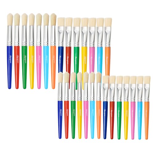 Kids Paint Brushes Set, 28 Pack Non-Toxic Washable Round & Flat Art Brushes for Children Ages 3-8, Ideal for Classroom & Party Activities - size: 28PCS