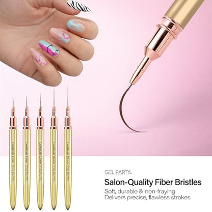 GELPARTY 7Pcs Gold Nail Art Brush Set - Professional Ultra-Fine Liner & Detail Brushes for Gel Polish & Acrylic Nails - Includes Agate Stone Palette & Brush Holder - Manicure Drawing Tool Kit - color: Gold