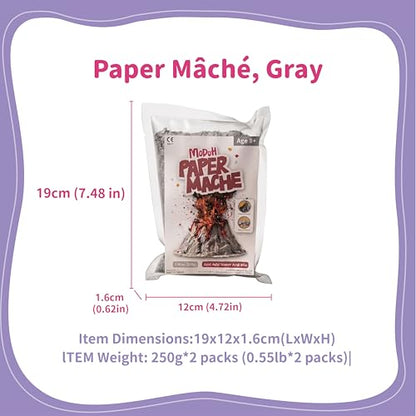 Modoh Paper Mache Clay, Just Add Water – 2 Pack (500g Total), Easy Sculpting Paper Mache Powder for Volcano Projects, School Crafts, DIY Sculpture, Fast Drying, Paintable, Non-Toxic Craft Material - color: Gray