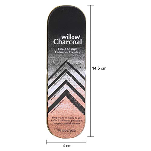 SIQITECHNO Willow Charcoal Sticks Sketch Charcoal Black Charcoal Sticks Set Artist Vine Charcoal Sitcks Vine Willow Charcoal Pencils for Drawing Shading Art Supplies 10Pcs 4Size Assorted 4.5-9mm