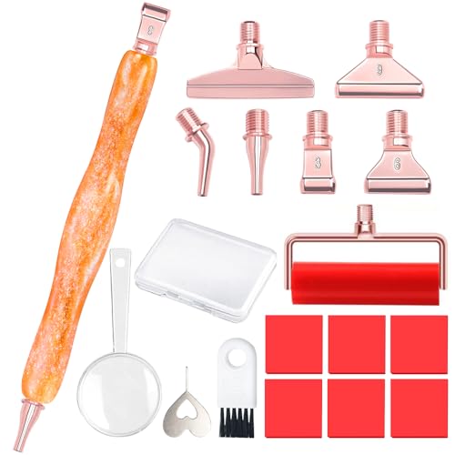 Praise V Do Diamond Painting Art Drill Pen Kit with Screw Stainless Steel Rose Metal Tip Nibs Placers Roller Tool Accessories, Ergonomic Diamond Art Pen for 5D Diamond Paint Bead Dot Amber - color: Shining Amber-Rose Gold Metal