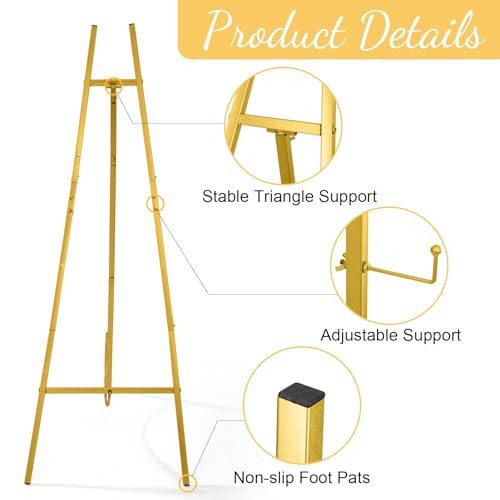 CroBlissful Gold 50" Easel Stand for Wedding Sign Adjustable 3Tier Height Display Easel with Chain Heavy Duty Floor Tripod for Welcome Wedding Sign Painting Canvas Baby Shower Party Poster (Metal) - color: Gold