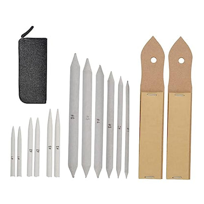 Lurrose 15-Piece Sketch Drawing Blending Stump Set Sandpaper Pencil Sharpener Art Tools for Students and Artists Dark Grey - color: Dark Grey