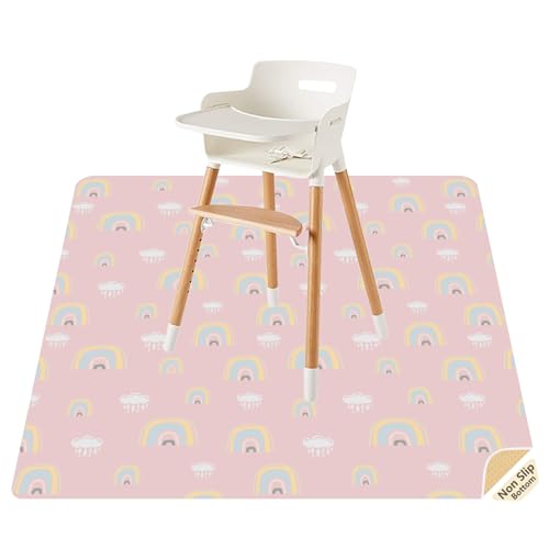 Splat Mat for Under High Chair/Arts/Crafts by CLCROBD, 51" Baby Anti-Slip Food Splash and Spill Mat for Eating Mess, Waterproof Floor Protector and Table Cloth (Rainbow Pink) - color: Rainbow Pink