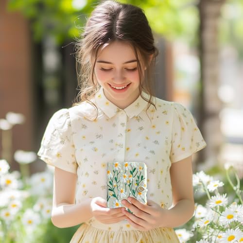 Pocket Journal, Small Notebook, A6 Sketchbook, 4x6 Notebook Unlined, Flower Embroidered Notebook, Blank, Hardcover, Lay Flat, Beautiful Journal, Daisy Gifts for Women, White Daisy - color: A6-button-white, style: Plain