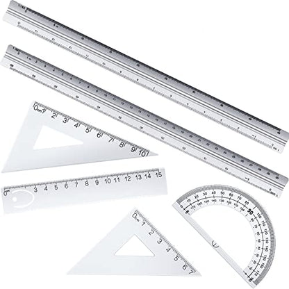 6 Pcs Triangular Ruler Set 12 Inch Engineering Scale Aluminum Architect Drafting Ruler Metal Protractor Arquitectura Accessories for Students Draftsman Engineers Metric - color: Silver