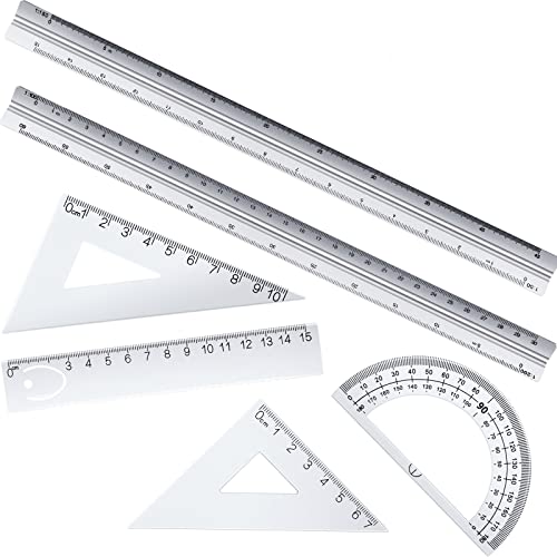 6 Pcs Triangular Ruler Set 12 Inch Engineering Scale Aluminum Architect Drafting Ruler Metal Protractor Arquitectura Accessories for Students Draftsman Engineers Metric - color: Silver