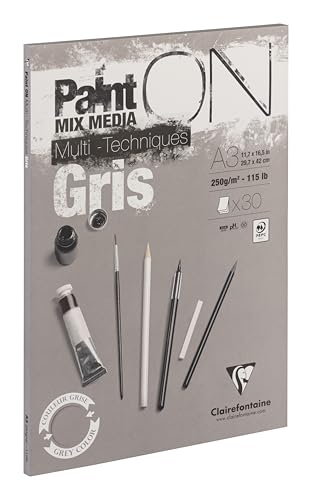 Clairefontaine Paint'ON Grey Paper Pad, 250 g, A3, 30 Sheets - color: Grey, size: A3