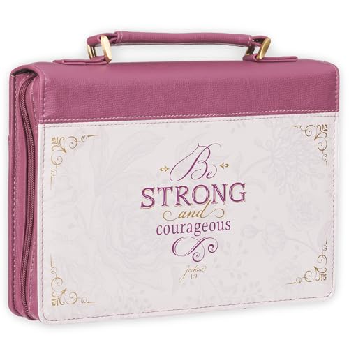 Christian Art Gifts Plum Pink Fashion Bible Cover for Women: Be Strong & Courageous - Joshua 1:9 Inspirational Scripture, Vegan Leather Book Carry Case w/Sleeves, Zipper, Pocket & Pen Storage, Medium - color: Pink/Strong & Courageous, size: Medium