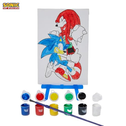 Sonic the Hedgehog Canvas Paint Set with 3 Canvases, Paint & Easel for Kids | 3 Preprinted Canvases, 6 Acrylic Paints, Paintbrush & Easel, DIY Sonic Coloring, Wall Art, Arts & Crafts Activity for Kids - color: Sonic