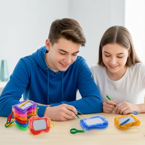 Peohud 24 Pack Mini Magnetic Drawing Board, Bulk Erasable Doodle Sketch Writing Pad, Small Backpack Keychain Clip Board for Office Birthday Party Favors