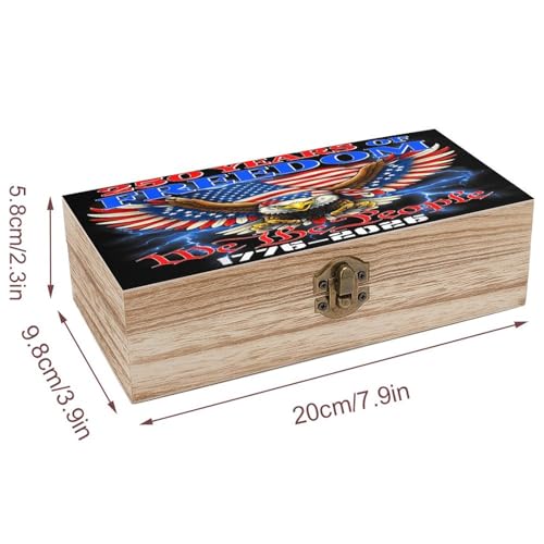250 Years Of Freedom 1776 2026 American Eagle Flag Jewelry Box Wooden Rustic Multi-Purpose Organizer with Front Clasp for Jewelry, Crafts, Accessories & Small Items - color: style