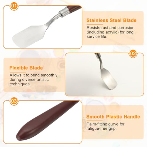HARFINGTON 2pcs Palette Knife Painting Tool 0.91" x 1.77" Stainless Steel Art Spatula Pallet Knives Scrapers Tools with Plastic Handle for Acrylic Oil Canvas Mixing Spreading, Red/Silver
