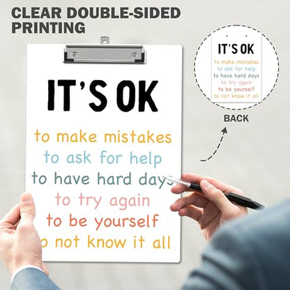 Inspirational Clipboard, Positive Afirmations ClipBoards with Low Profile Clip for Toddler Kids Students, Motivational ClipBoards Suitable for School Office, 12.6 x 9 Inch Size - C08 - style: It's Ok To Make Mistakes