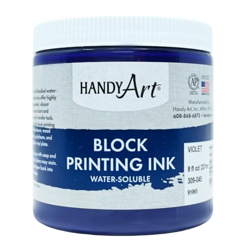 Handy Art Block Printing Ink, Violet, 8 oz Jar, Water-Soluble | Highly Pigmented Vibrant Opaque Color with Superior Transfer Tack, Water Soluble, Certified Safe & AP Non-Toxic, Made in USA - color: Violet, size: 8 Fl Oz