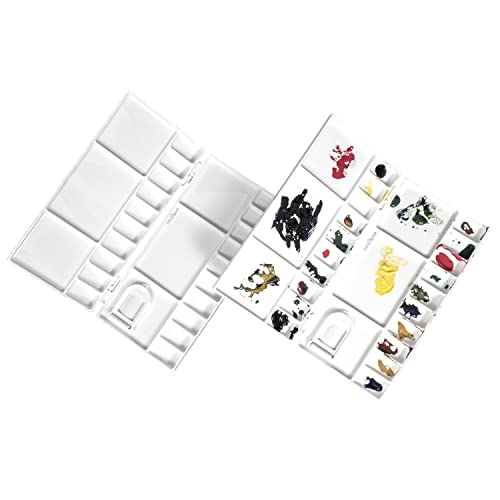 ZAHEPA Paint Tray, Large Paint Palette Box with Thumb Hole, Plastic Paint Tray Palette with 25 Compartments, 20 Wells & 5 Mixing Areas, Watercolor Mixing Tray with Plastic Lid Art Palette for Artists - style: Rectangle - 25 Compartments