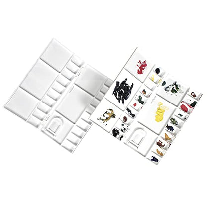 ZAHEPA Paint Tray, Large Paint Palette Box with Thumb Hole, Plastic Paint Tray Palette with 25 Compartments, 20 Wells & 5 Mixing Areas, Watercolor Mixing Tray with Plastic Lid Art Palette for Artists - style: Rectangle - 25 Compartments