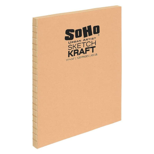 SoHo Urban Artist Open Bound Sketch Pads - Open Coptic Bound Sketch Pads for Drawing, Calligraphy, Any Dry Media, & More! - [Kraft - 11x14 - Single] - color: Kraft, size: 11x14" - Single