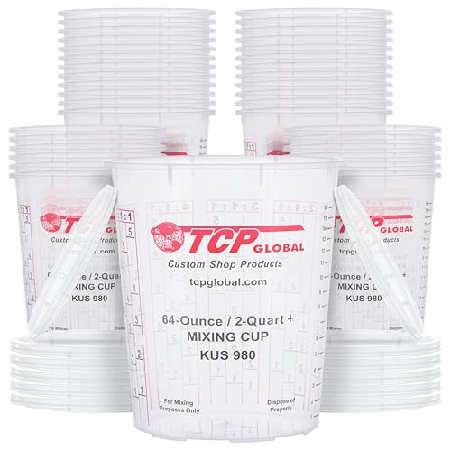 Custom Shop Paint Mixing Cups, 64-Ounce (36 Pack) - Plastic Measuring Cups for Liquids, Automotive Painting, Epoxy Resin, Acrylic Arts, Crafts, Disposable or Reusable, Graduated, Mixing Ratios