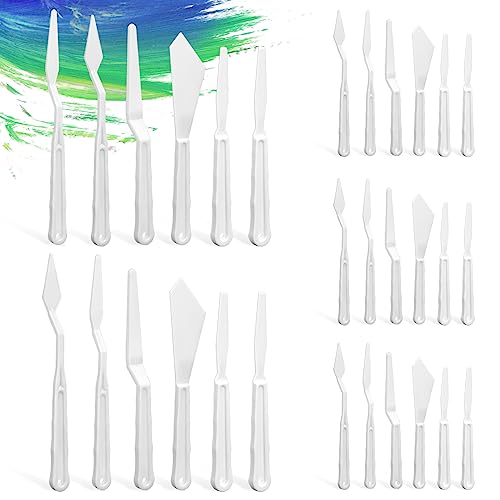 30Pcs Plastic Spatula Palette Knives, Palette Knife Set Thin and Flexible Art Knife Tools Pallet Knife for Acrylic Paint Painting Knife Mixing,Spreading,Scratching,Layering Colors,Watercolor Painting