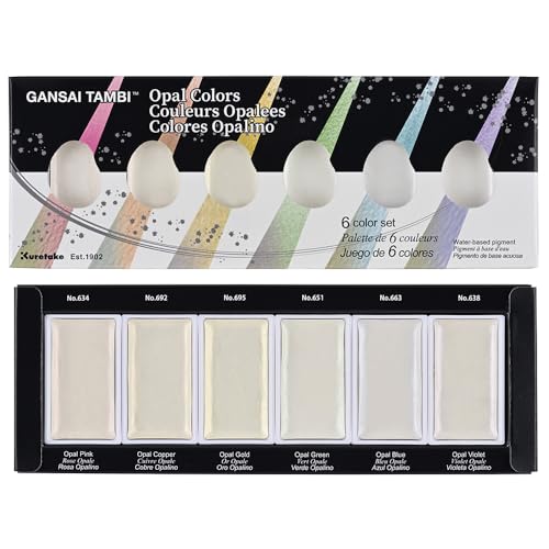 Kuretake GANSAI TAMBI OPAL COLORS, 6 colors set, Watercolor paint for Professional, for artists and crafters,Illustrations, Drawing, Lettering, Made in Japan - style: Opal
