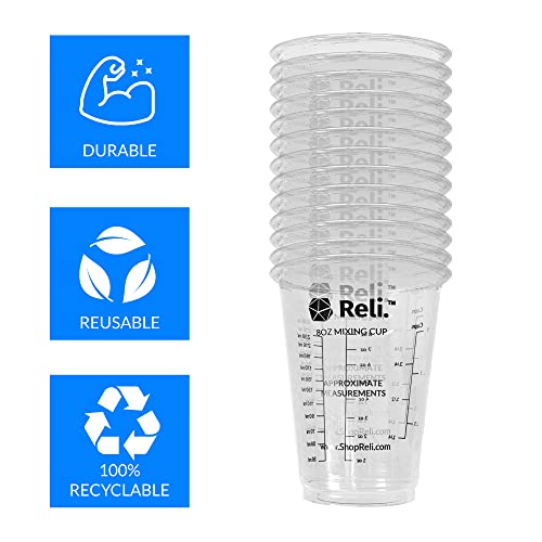 Reli. 8 oz Paint Mixing Cup/Resin Mixing (20 Pcs) | Disposable Measuring Cups | Clear Plastic Measures | Use for Paint, Epoxy Resin, Pigments (8oz)