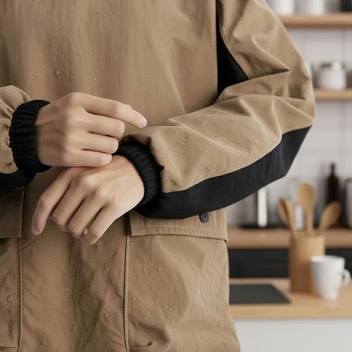 Waterproof Apron Painter Smock Oil Resistant Textured Nylon Long Sleeves with Secure Pockets Suitable for Restaurant Daily Activities, Array, Brown