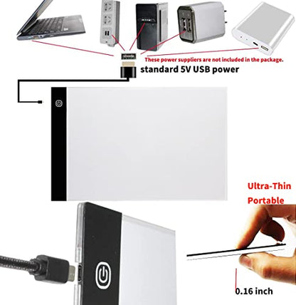 A4 Tracing Pad LED Light Board Artists Light Boxes, Portable Ultra-Thin Adjustable USB Power Artcraft LED Trace Light Pad for Drawing, Sketching, Animation, Tattoo