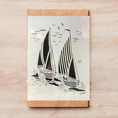 TIAMECH A4 Reusable Sailboat Stencil for Painting | Nautical Navy Sail Seagull Layering Template, DIY Wall Art, Wood Furniture, Scrapbook & Crafts (8.3x11.7inch) - style: Sailing