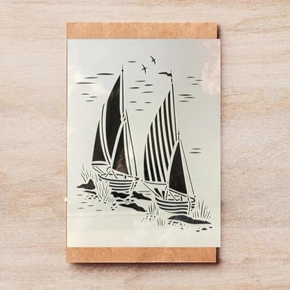 TIAMECH A4 Reusable Sailboat Stencil for Painting | Nautical Navy Sail Seagull Layering Template, DIY Wall Art, Wood Furniture, Scrapbook & Crafts (8.3x11.7inch) - style: Sailing