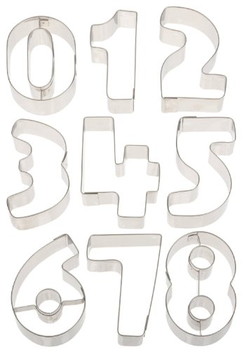 Ateco Plain Edge Large Number Cutters (0 - 9), 3" high, Stainless Steel, 10 Pc Set - size: #7803 Numbers - 3"