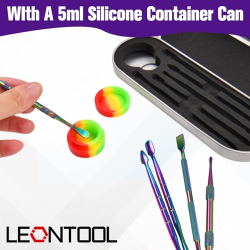 LEONTOOL Wax Carving Tool Set 6 Pcs Double-Headed Sculpting Clay Tools with 5 ml Silicone Container and Portable Metal Case, Stainless Steel Wax Sculpting Tool Spoon for Wood, Clay, Pottery