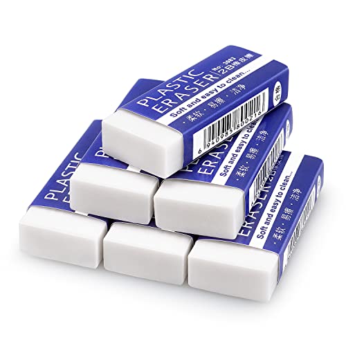 Tamaki Erasers, Large, White, 6 Pack | Erasers for School Office, Art Eraser for Drawing