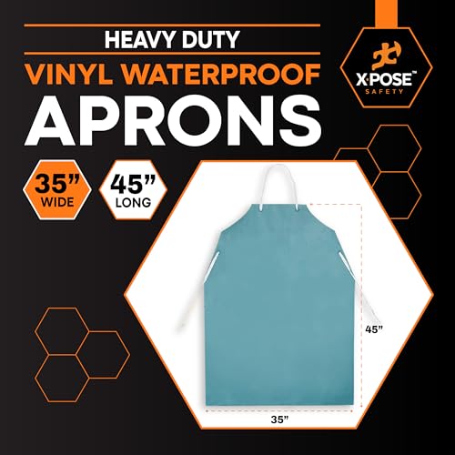 Xpose Safety Heavy Duty Vinyl Waterproof Aprons, White - For Home, Industrial and Commercial Use - Chemical Resistant - color: Green, style: 12 Pack