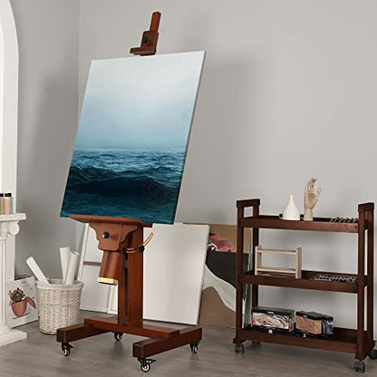 VISWIN Studio Heavy-Duty Easel, Holds Canvas Up to 71", Tilts Flat & Movable, Adjustable Solid Beech Wood Large Easel Stand for Painting, TV & Display, Floor Art Easel for Adult, Artist - Walnut - color: Walnut Brown