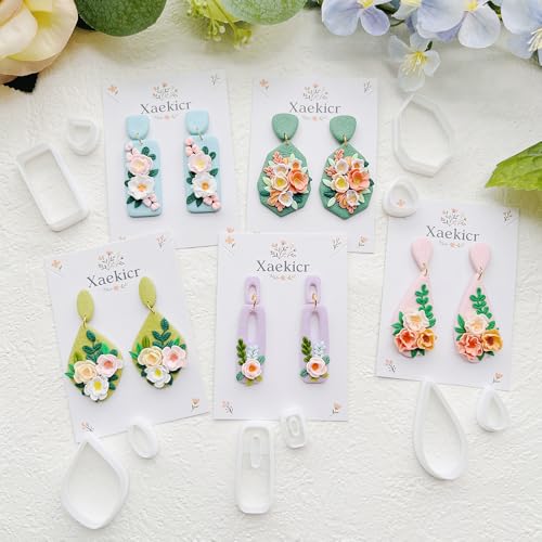 Spring Floral Polymer Clay Cutters Set – Teardrop & Geometric Clay Cutters, Polymer Clay Molds for Clay Earring Cutters, Clay Tools - color: 2G color