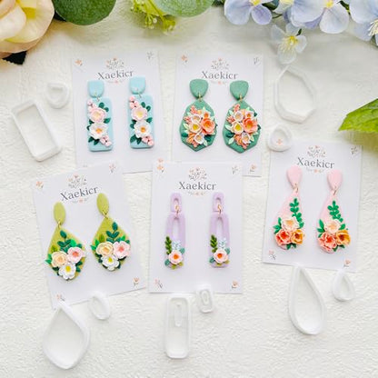 Spring Floral Polymer Clay Cutters Set – Teardrop & Geometric Clay Cutters, Polymer Clay Molds for Clay Earring Cutters, Clay Tools - color: 2G color