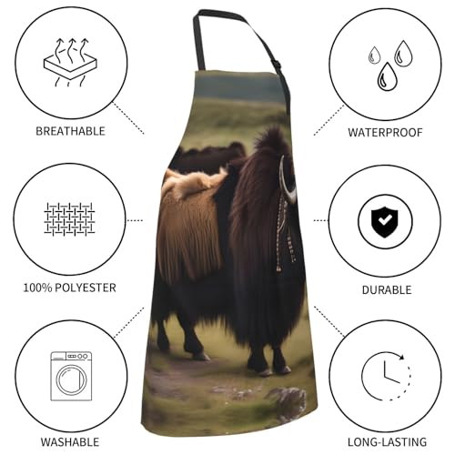 Cartoon heart sun Heavy Duty Waterproof Apron with Pockets for AdultsResistant Grilling, Gardening, Painting - color: Mighty Highland Yak