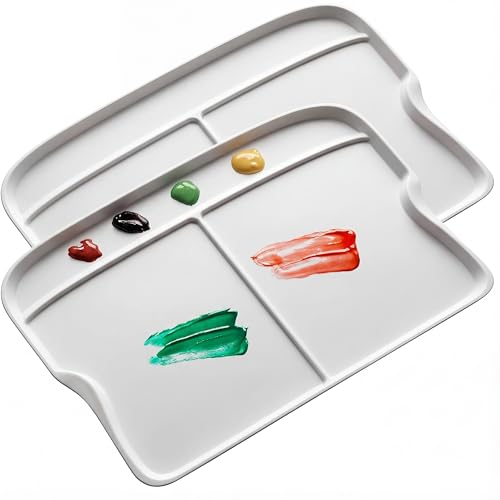 DUGATO Rectangular Plastic Paint Palette, 2-Pack Mixing Tray, 13.8 x 9 in | 3 Large Mixing Wells, Lightweight Plastic Tray, Easy to Clean, Works with Acrylic, Oil, Watercolor & Gouache - color: Rectangular - 3 Large Wells