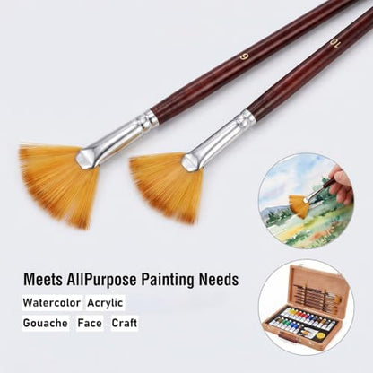 54 Pcs Fan Paint Brushes, Professional Artist Painting Brush Set | Soft Nylon Hair Brush Long Wooden Handle for Artists Acrylic Watercolor Oil Painting