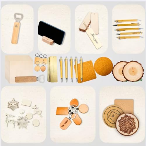 Mroy mio 135 PCS Laser Engraving Material Kit, 27 Kinds Laser Engraver Blanks for Laser Crafting, Includes Wood, Acrylic, Fabric, Rock, PU Leather, Diatom Mud Materials