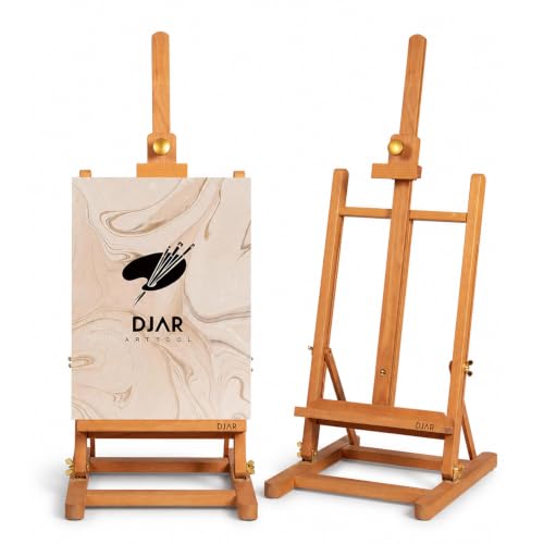 DJAR H- Frame Tabletop Painting Easel, Adjustable Solid Beech Wood Desktop Art Easel, Hold Canvas Up to 27.5", Assembly-Free Art Stand for Artist, Student, Natural - style: Natural
