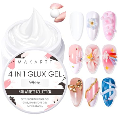 Makartt White 3d Gel Nail Art: 4-in-1 3d Nail Gel Sculpting Gels White Non-sticky for Extension, Shaping, 15ML Solid Builder Nail Gel for Nail Strengthen & Sculpture Gels for Nails Salon Home - color: White
